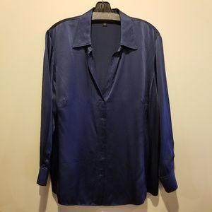 Lafayette 148 New York Navy Silk Blouse - size 18